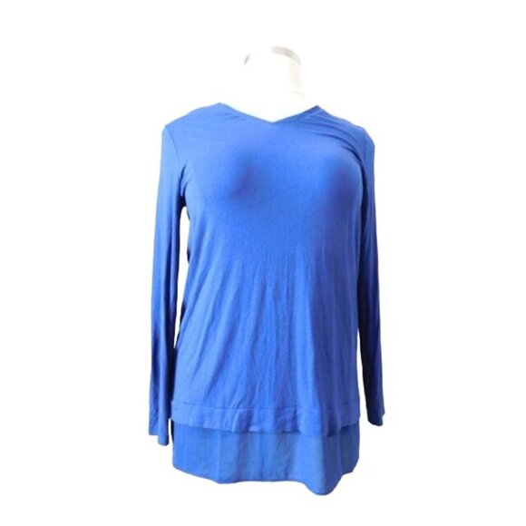 Chico's Size M Medium (1) Vneck Long Sleeve Sheer Panel Knit Top STRETCH - Picture 1 of 2